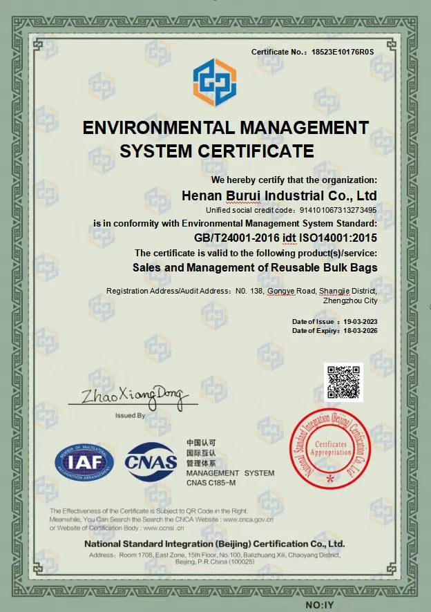 ISO 14001:2015 Environmental Management System Certificate for Henan Burui Industrial Co., Ltd.